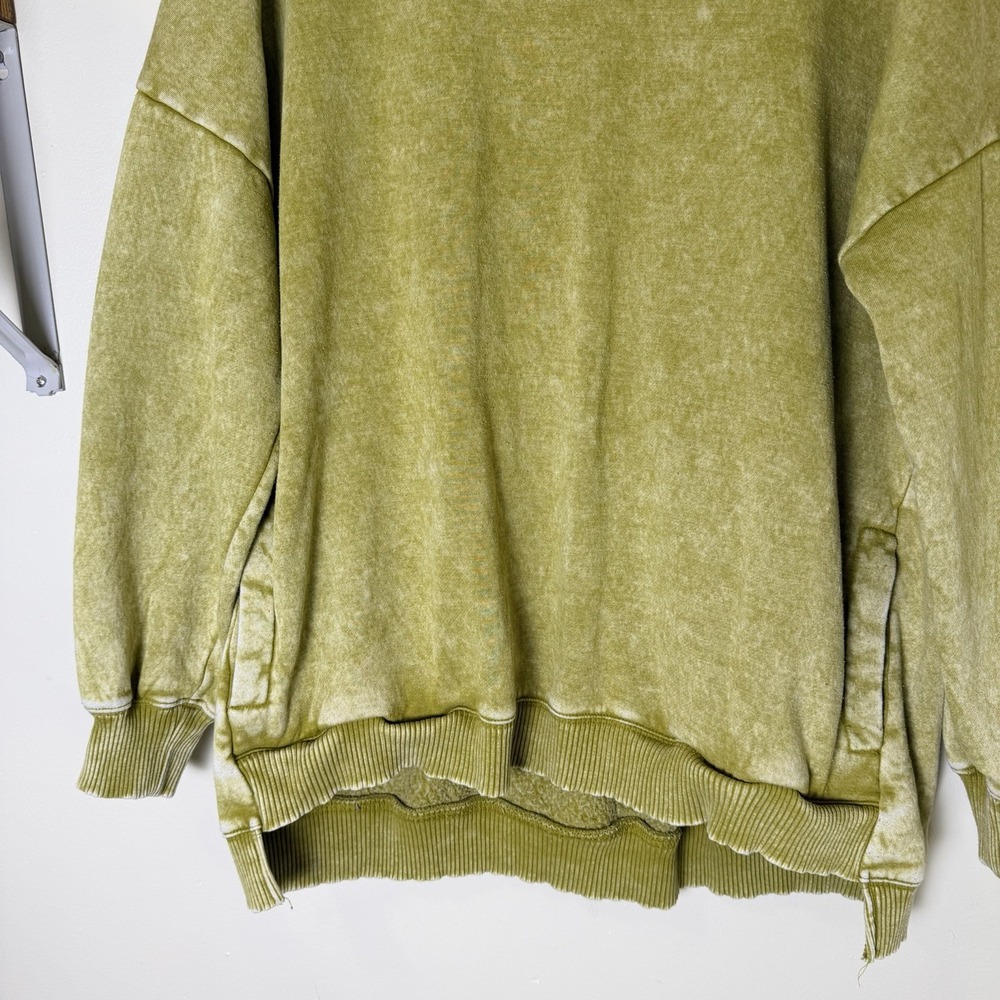 Zenana Outfitters Mustard Acid Wash Crewneck Sweatshirt L Oversized Pockets - Picture 2 of 6